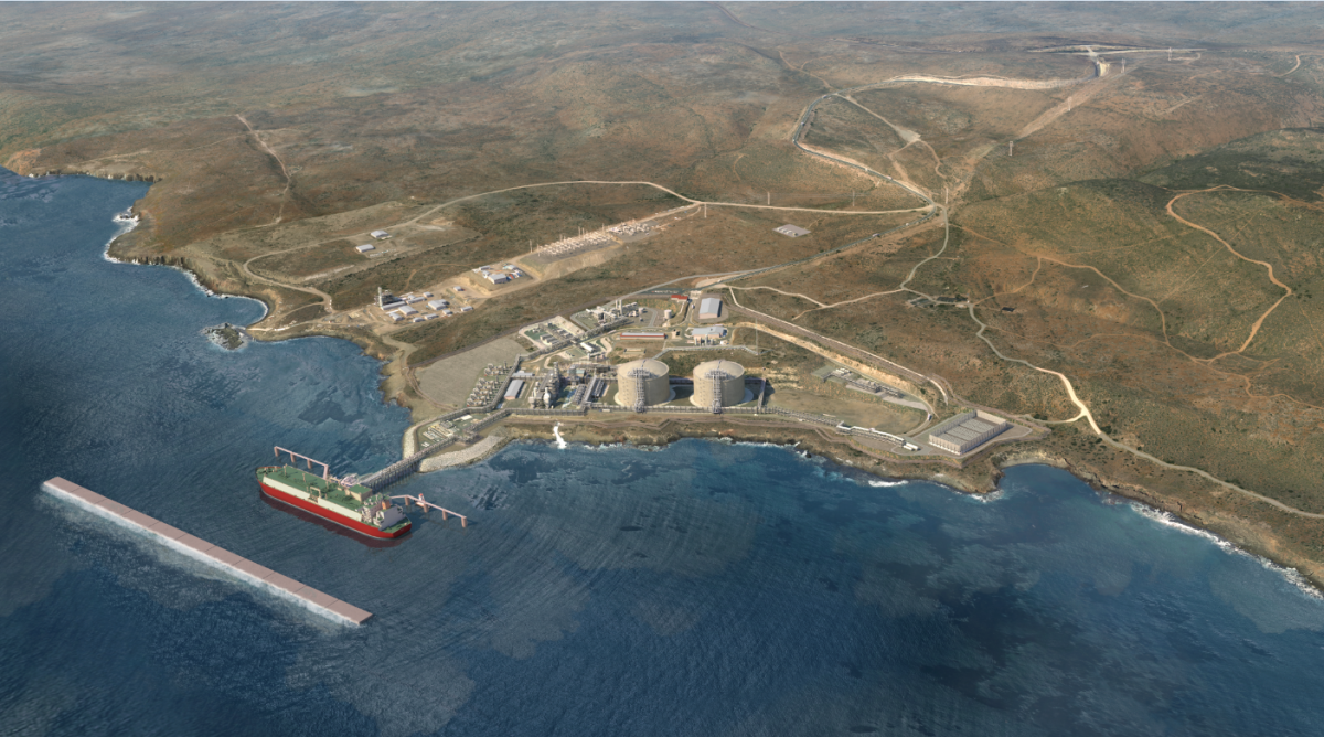 A rendering of Sempra Energy's planned liquefied natural gas export terminal near Ensenada, Mexico.