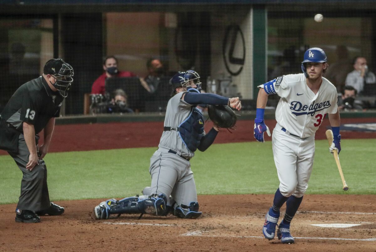 Dodgers center fielder Cody Bellinger draws a walk in the second inning of Game 2.
