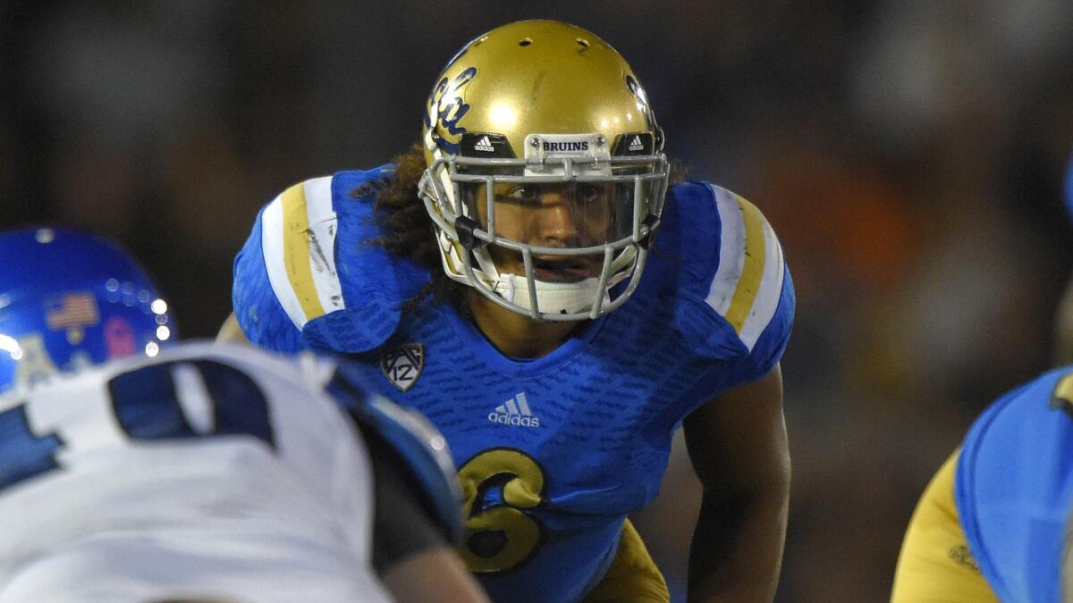 UCLA linebacker Eric Kendricks waits for the snap during the second half of the Bruins' win over Memphis on Sept. 6.