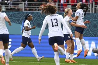 United States' Sophia Smith, right, celebrates after scoring the opening goal during the Women's World Cup.