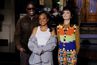 SATURDAY NIGHT LIVE -- Quinta Brunson, Lil Yachty Episode 1842 -- Pictured: (l-r) Musical guest Lil Yachty, host Quinta Brunson, and Sarah Sherman in Studio 8H during Promos on Thursday, March 30, 2023 -- (Photo by: Rosalind OConnor/NBC via Getty Images)