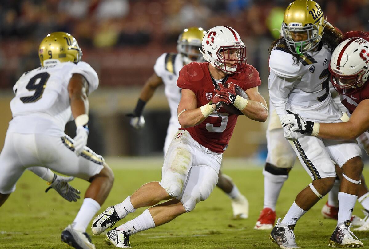 Stanford running back Christian McCaffrey rushed for 243 yards and four touchdowns against UCLA last season.