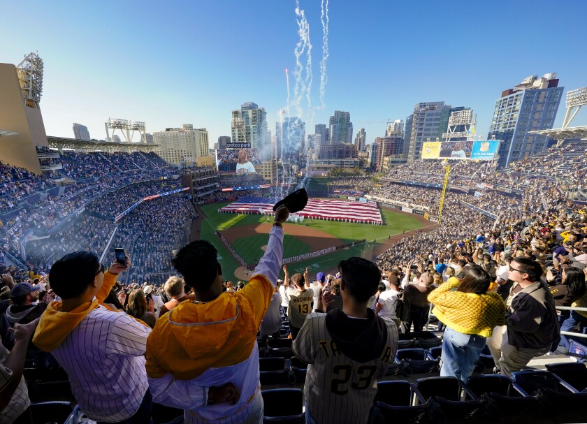The San Diego Padres on their 2022 home opening day at Petco Park against the Atlanta Braves.