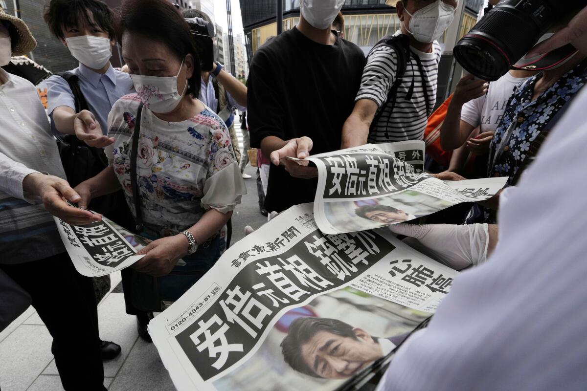 Newspaper reporting the assassination of Japan's former Prime Minister Shinzo Abe 