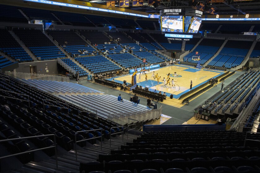 A nearly empty Pauley Pavilion as UCLA plays Long Beach State.