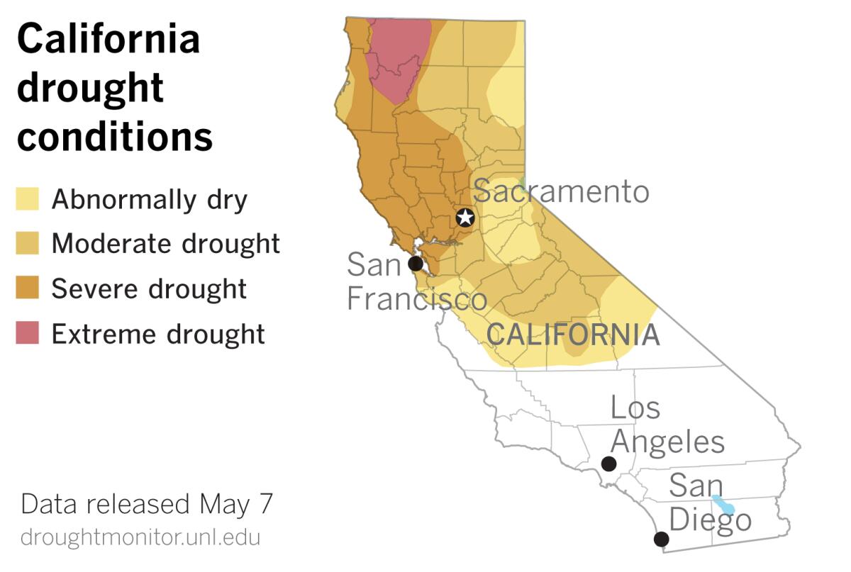 Map showing Northern California in drought