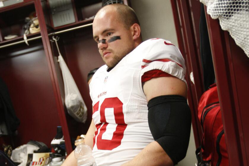 Chris Borland in the locker room before a 49ers game in November against the New Orleans Saints at the Superdome.