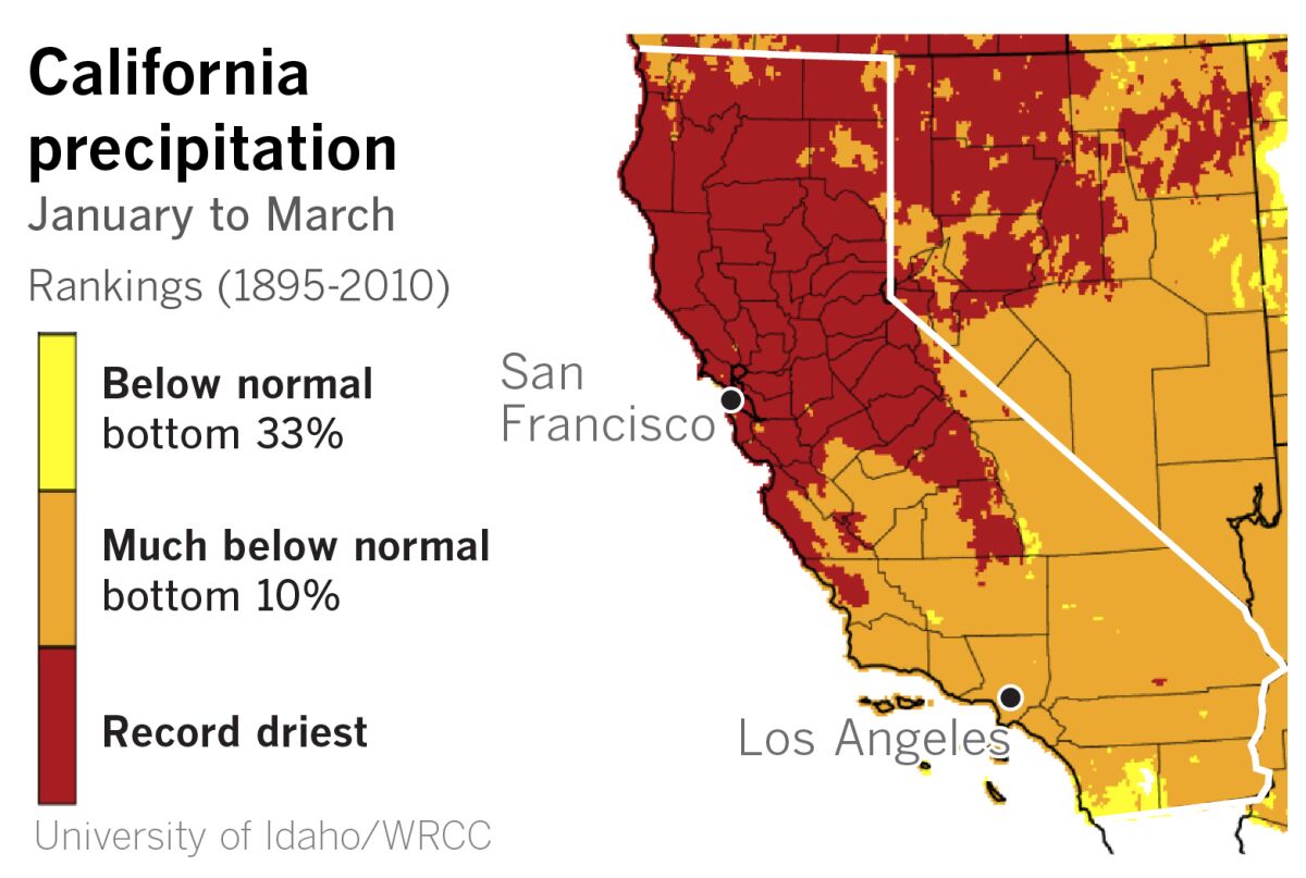 Map showing record dry conditions in Northern California
