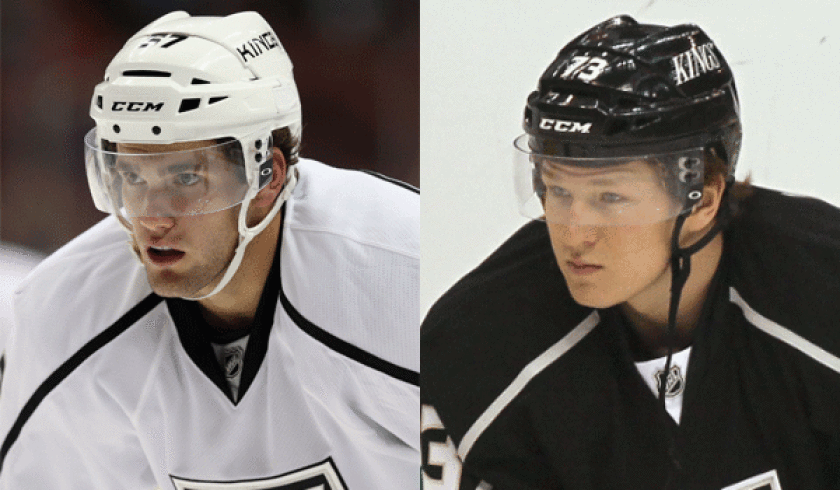 Linden Vey, left, and Tyler Toffoli have been playing and prospering with the Kings' American Hockey League affiliate in Manchester and were called up after Jeff Carter's injury.