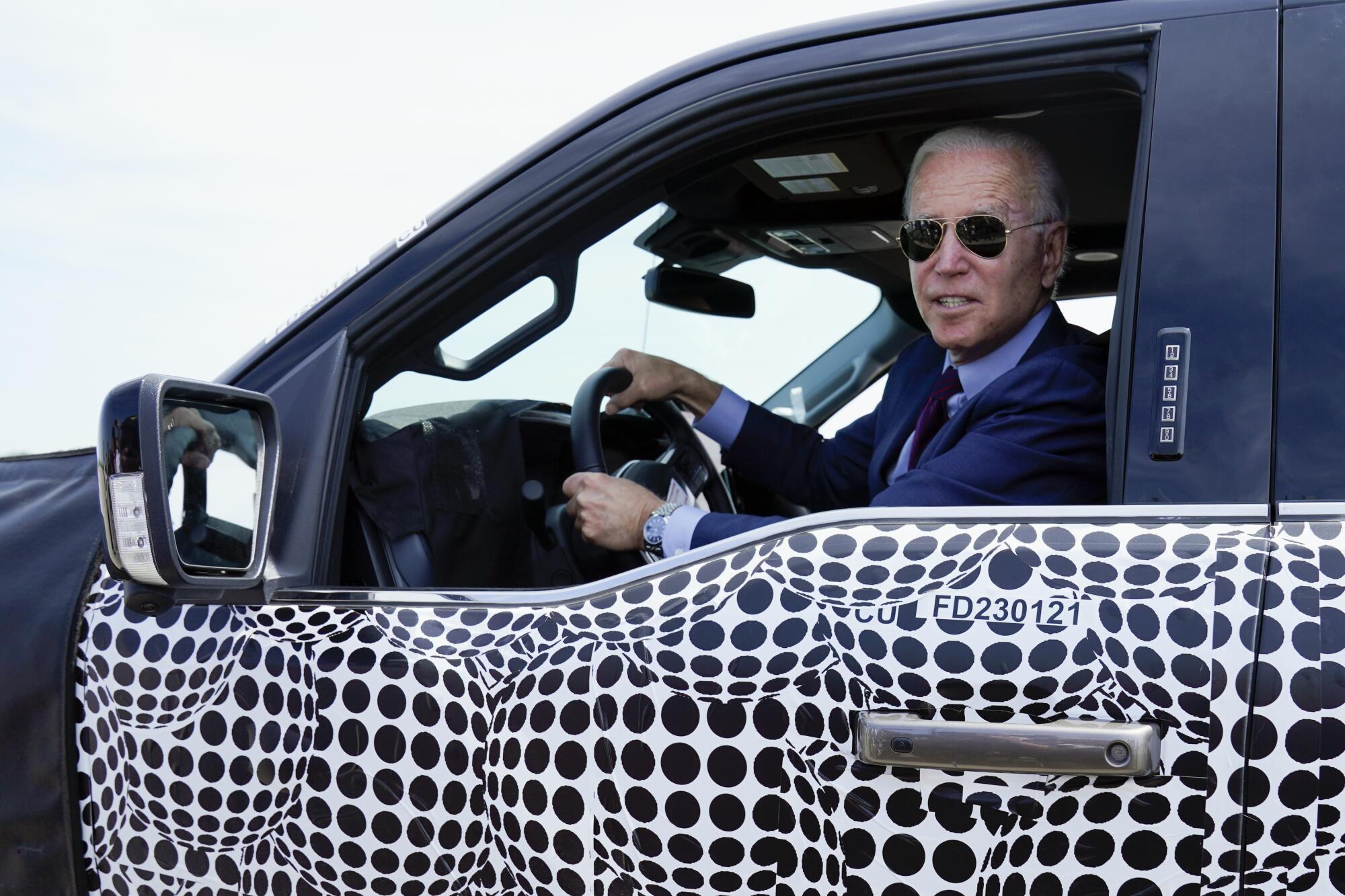 President Biden drives a pickup truck.