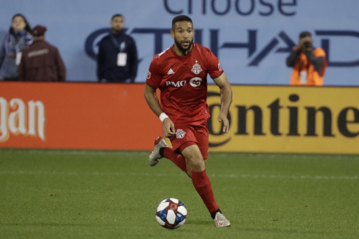 Toronto FC's Justin Morrow controls the ball during a match against New York City FC.