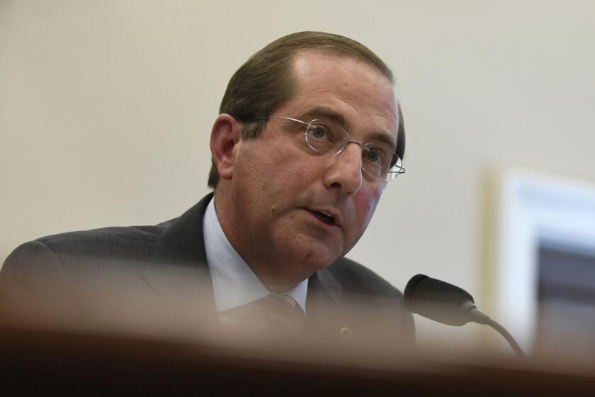 Health and Human Services Secretary Alex Azar testifies before a House Appropriations subcommittee on Capitol Hill in Washington, Wednesday, March 13, 2019, during a hearing on the budget for fiscal year 2020. (AP Photo/Susan Walsh)