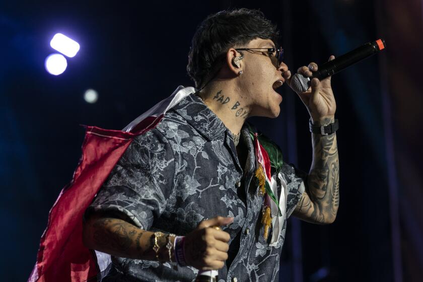 El cantante mexicano Junior H durante su concierto en el festival Arre en la Ciudad de México el domingo 8 de septiembre de 2024. (Foto AP/Felix Marquez)