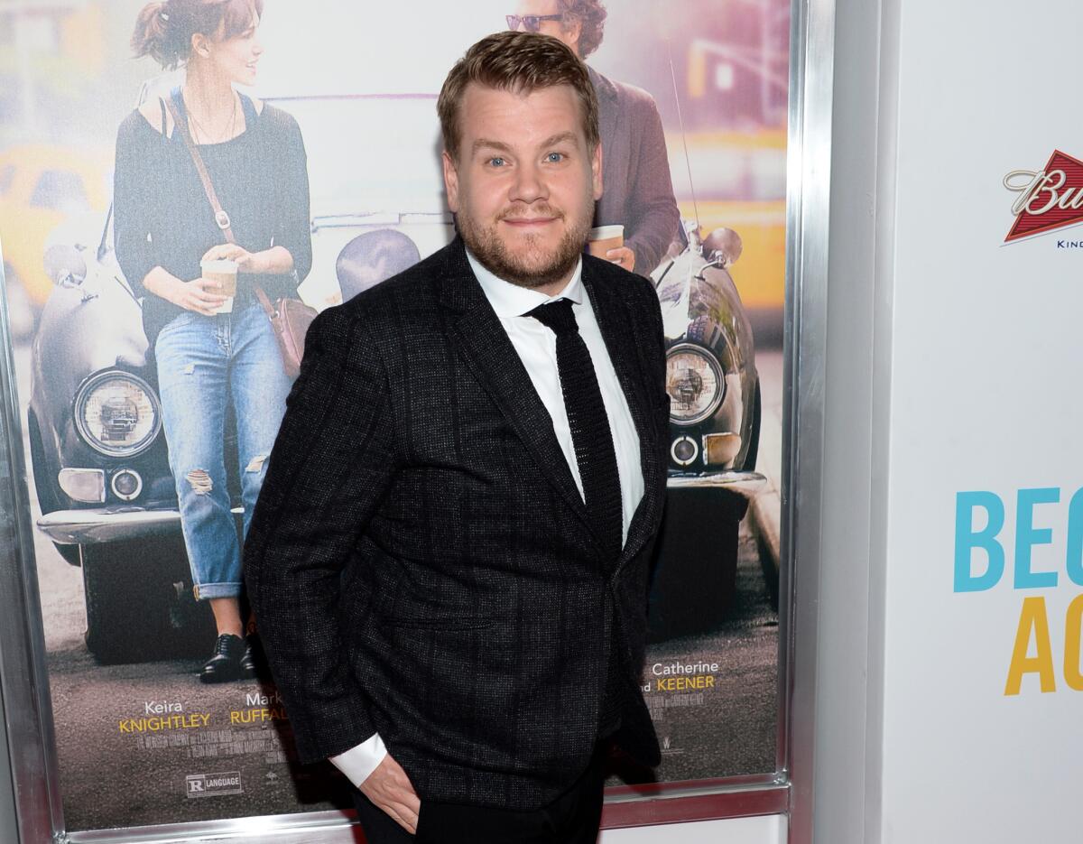 James Corden arrives at the New York premiere of "Begin Again" on June 25 in New York.