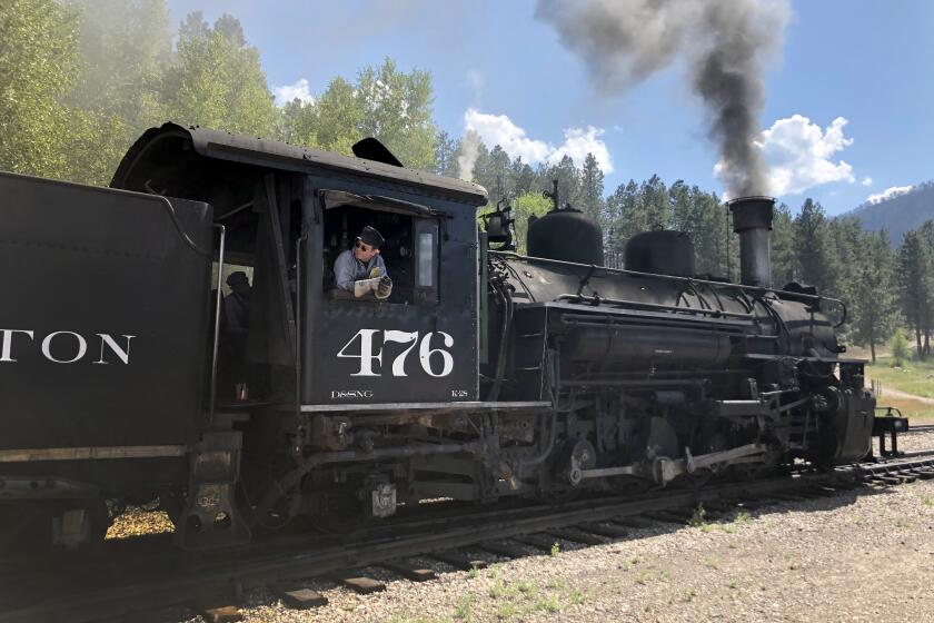 The Durango & Silverton Narrow Gauge train runs through the San Juan Mountains near Rockwood, Colorado.