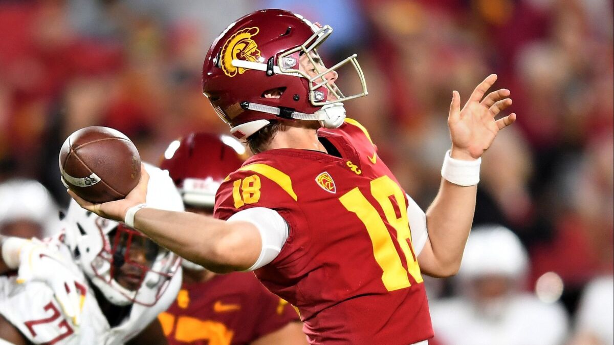 USC quarterback J.T. Daniels throws a pass against Washington State on Sept. 21.