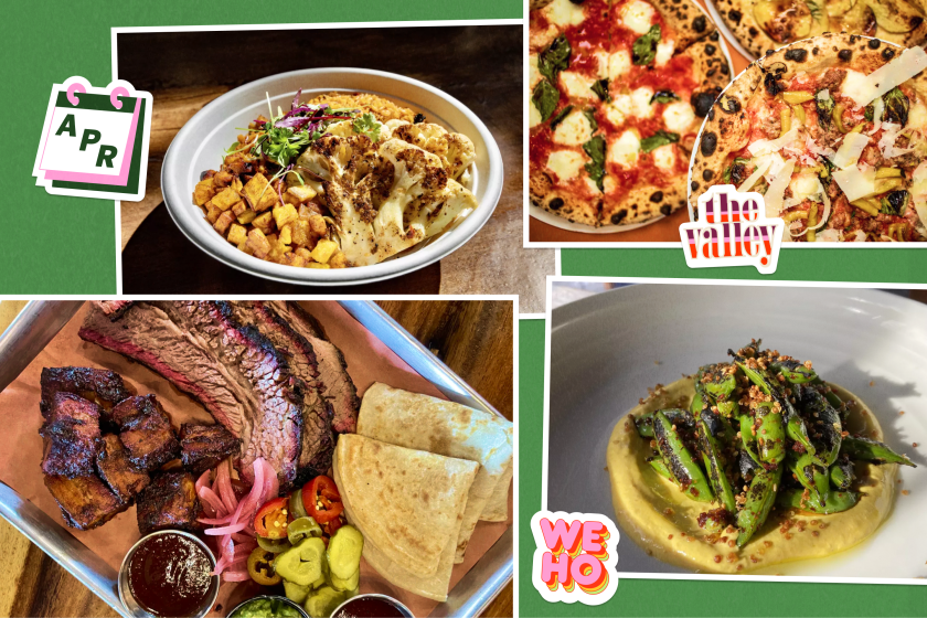 Image collage of food: pizza, barbecue, peas, cauliflower