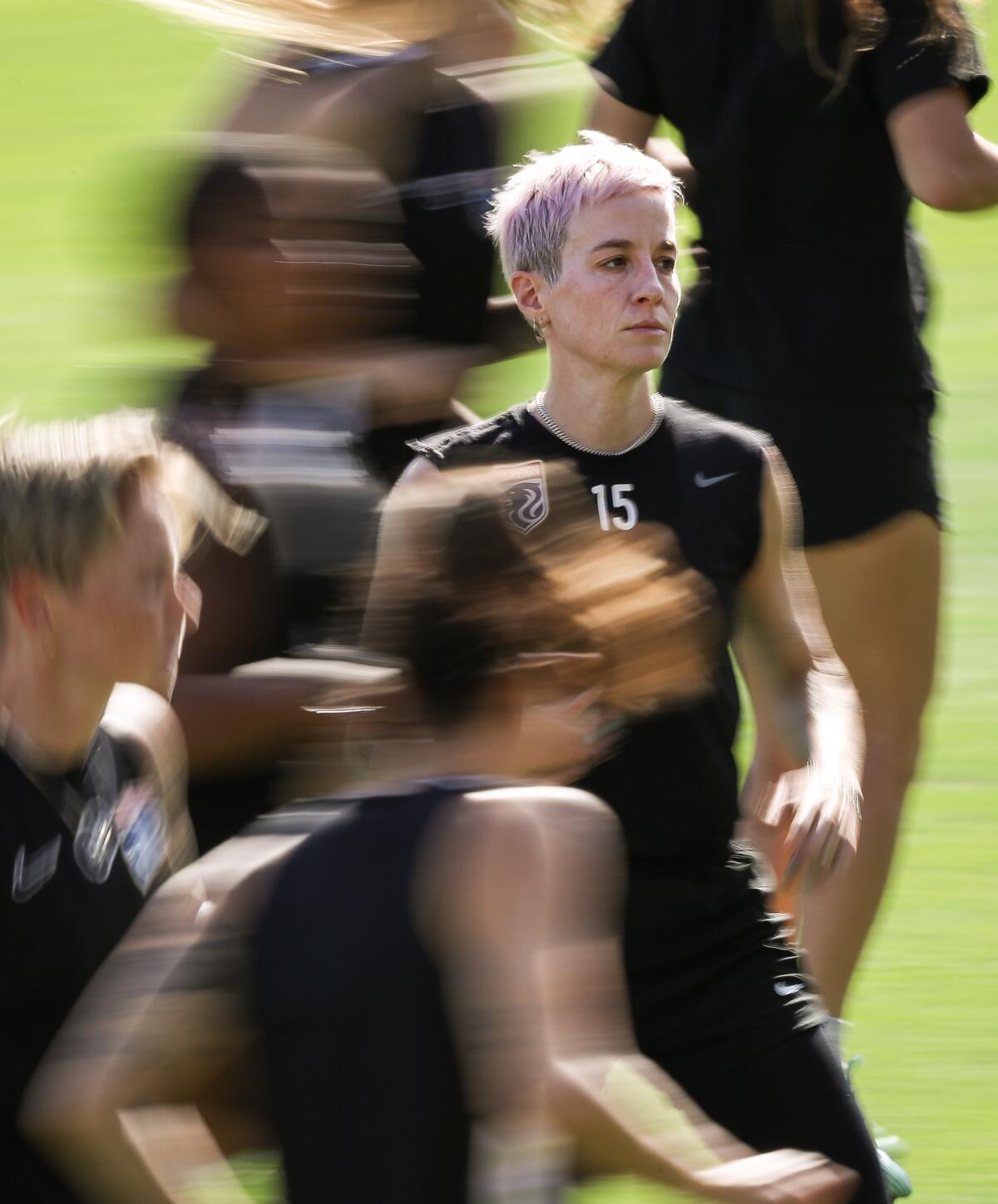 OL Reign's Megan Rapinoe joins her teammates training at Snapdragon Stadium ahead of the NWLS championship Friday