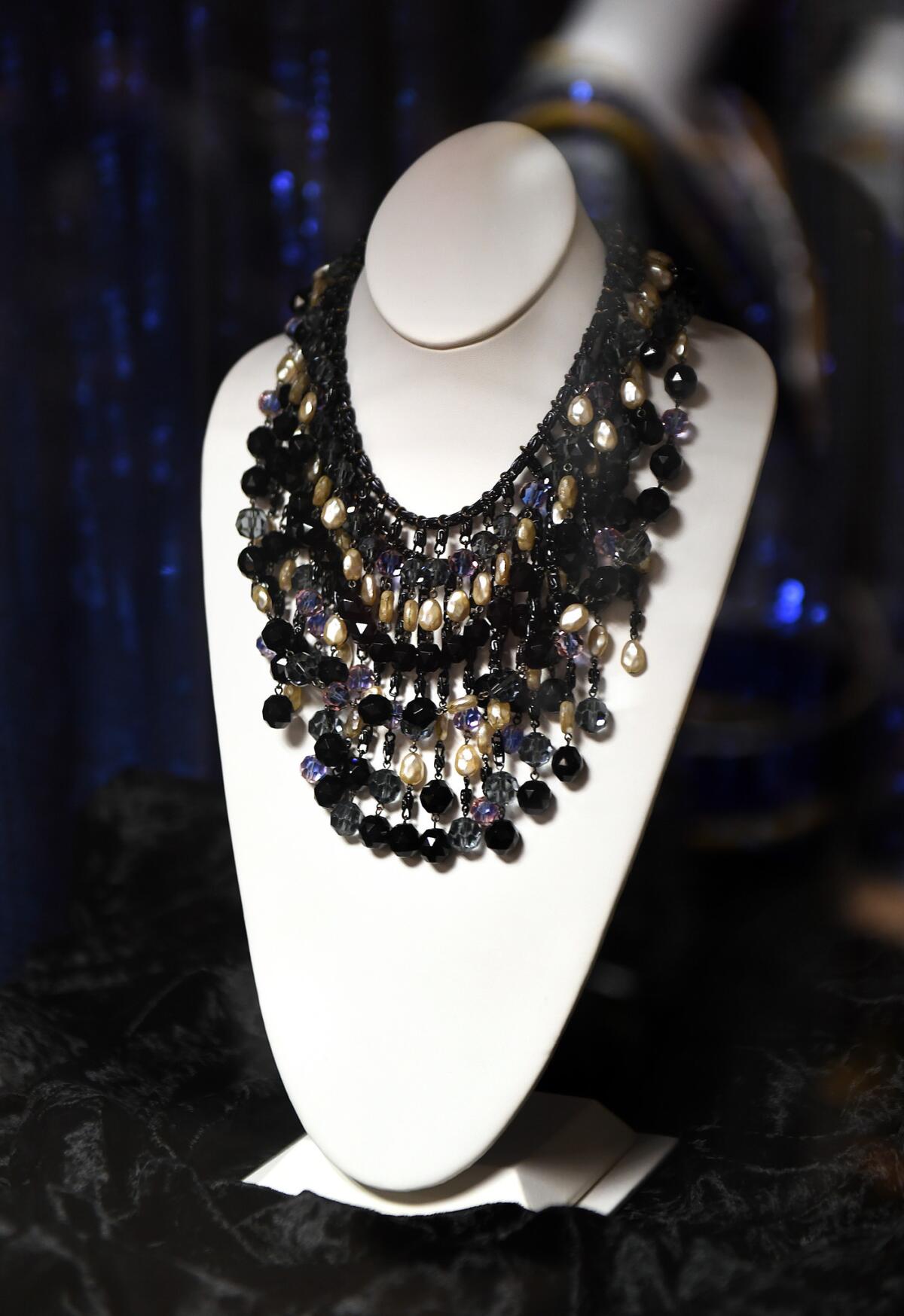 A necklace worn by Audrey Hepburn in "Breakfast at Tiffany'?s" is displayed in the Paramount archives.