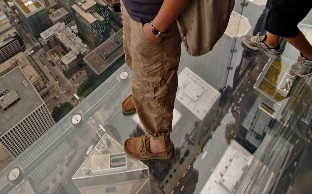 A view from one of the glass boxes at the Willis Tower in Chicago.