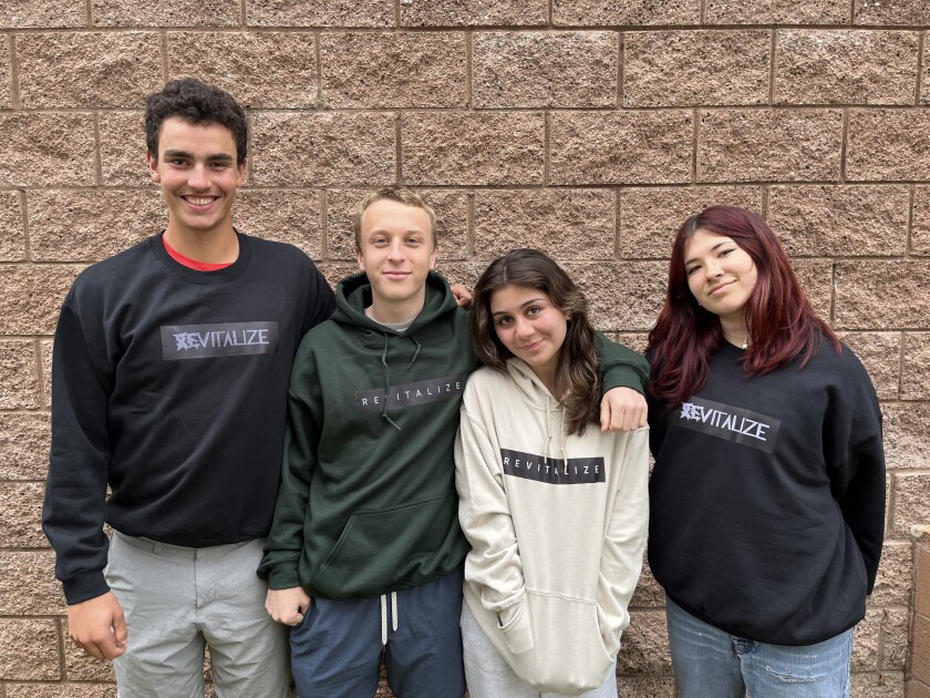 CCA students Spencer Dicken, Owen Reily, Tiana Abrishami and Lauren Ross show off Revitalize Loungewear.