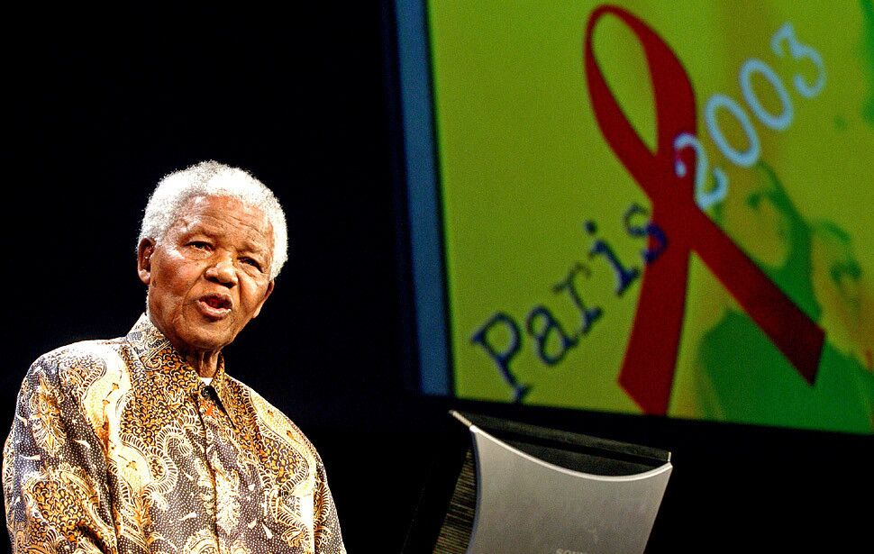 Nelson Mandela speaks at an AIDS conference on July 14, 2003.