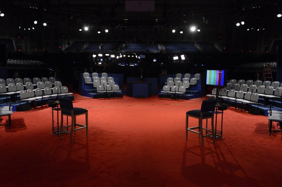 The set of the second presidential debate, to be held between President Barack and Republican presidential candidate Mitt Romney, at Hofstra University in Hempstead, N.Y.