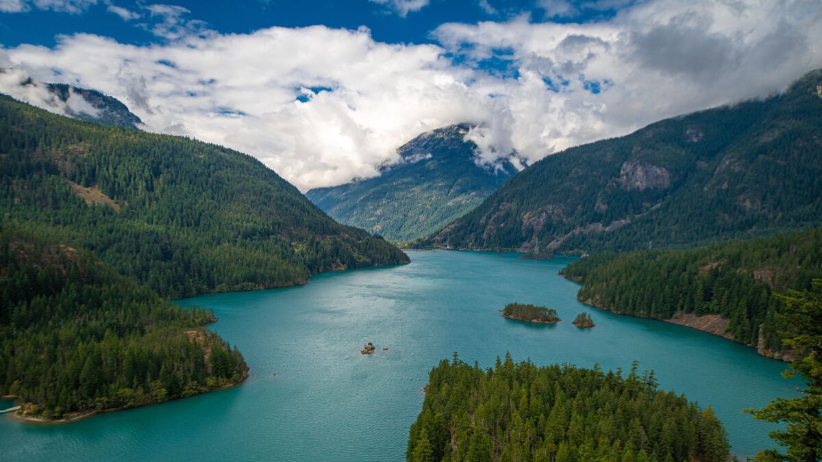 On the Cascade Loop in Washington state, road-trippers can hike the Diablo Lake Trail in the North Cascades.