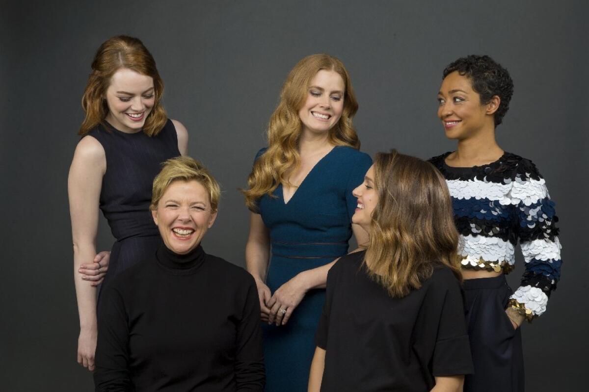 The Envelope gathered five Oscar-contending actresses to talk about their films: clockwise from back left, Emma Stone ("La La Land"), Amy Adams ("Arrival"), Ruth Negga ("Loving"), Natalie Portman ("Jackie"), Annette Bening ("20th Century Women").