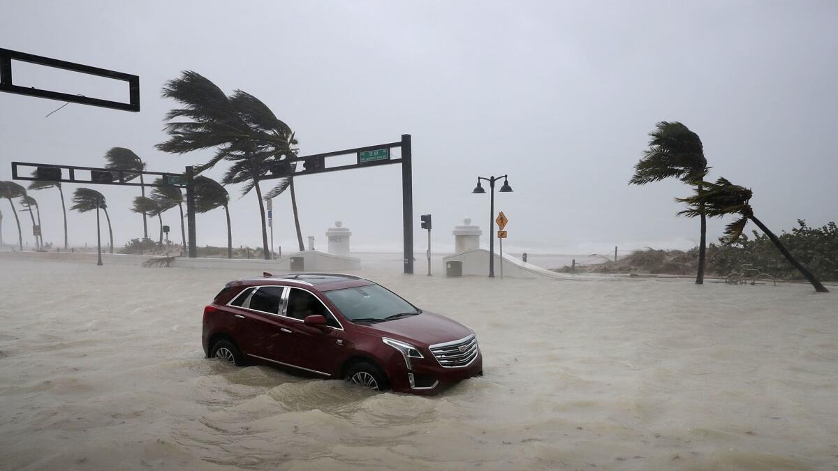 A car sits abandoned in storm surge waters from Hurricane Irma in Fort Lauderdale, Fla., on Sunday.
