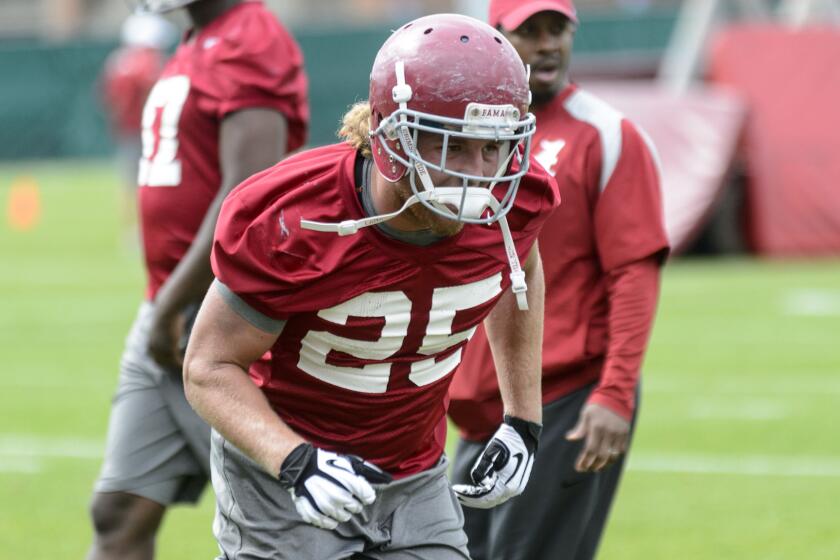 Alabama linebacker Dillon Lee works through drills during a spring practice session earlier this month.