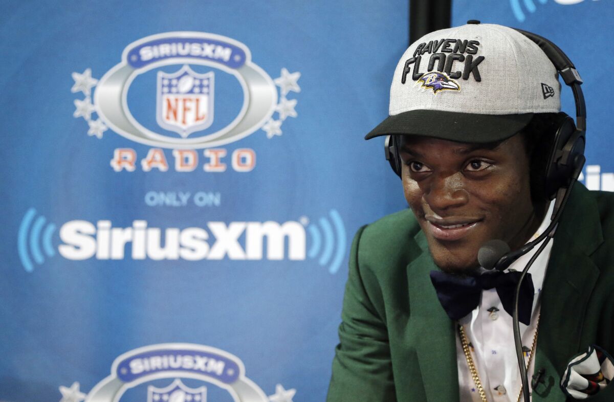 Lamar Jackson talks with SiriusXM after the first round of the NFL draft.