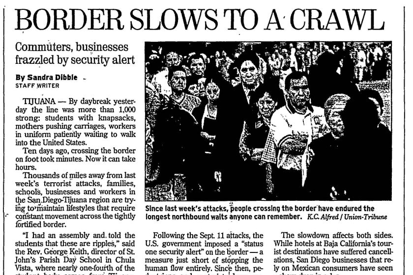 Front page of The San Diego Union-Tribune, Sept. 21, 2001.