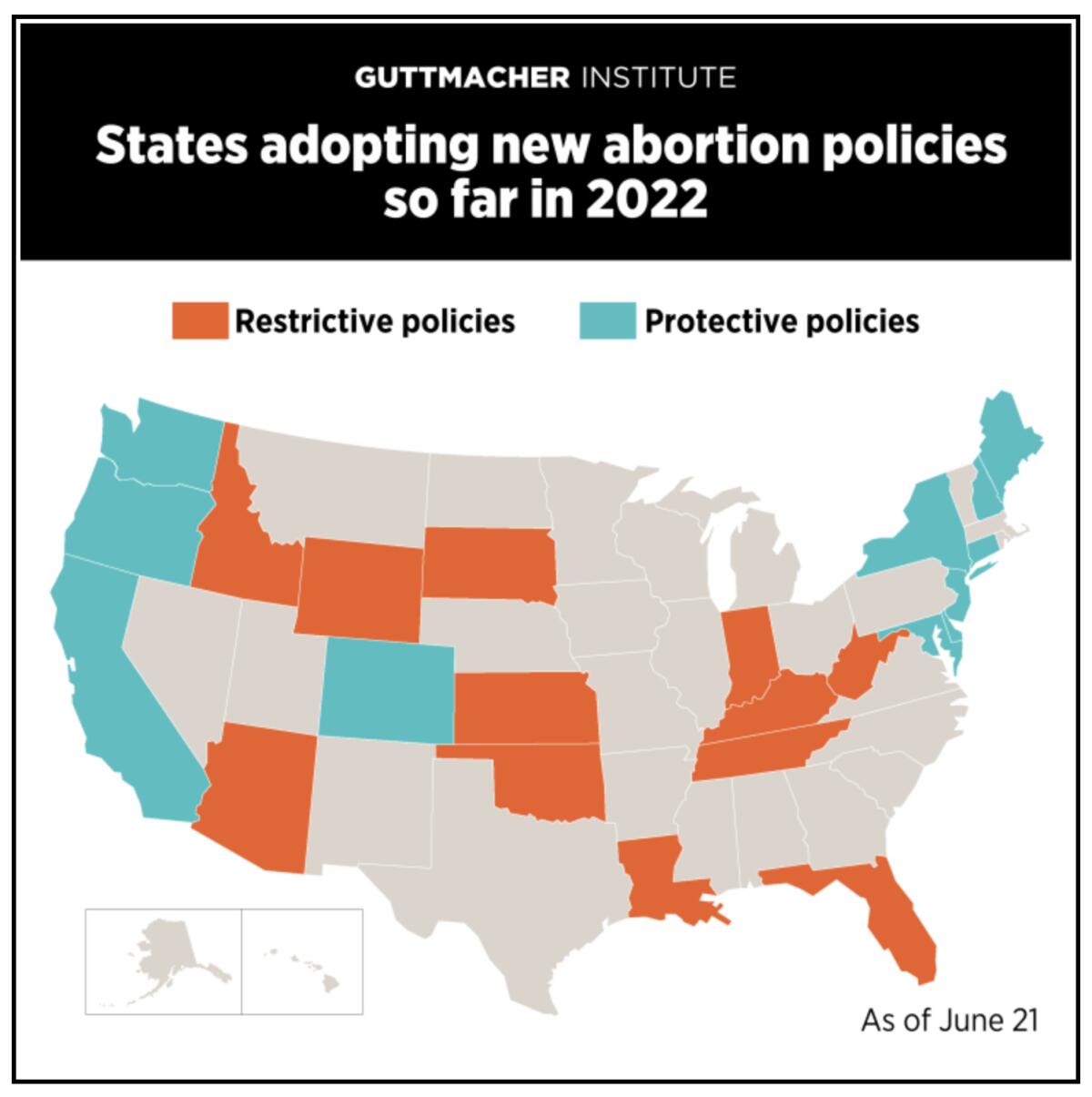Map of states with abortion bans