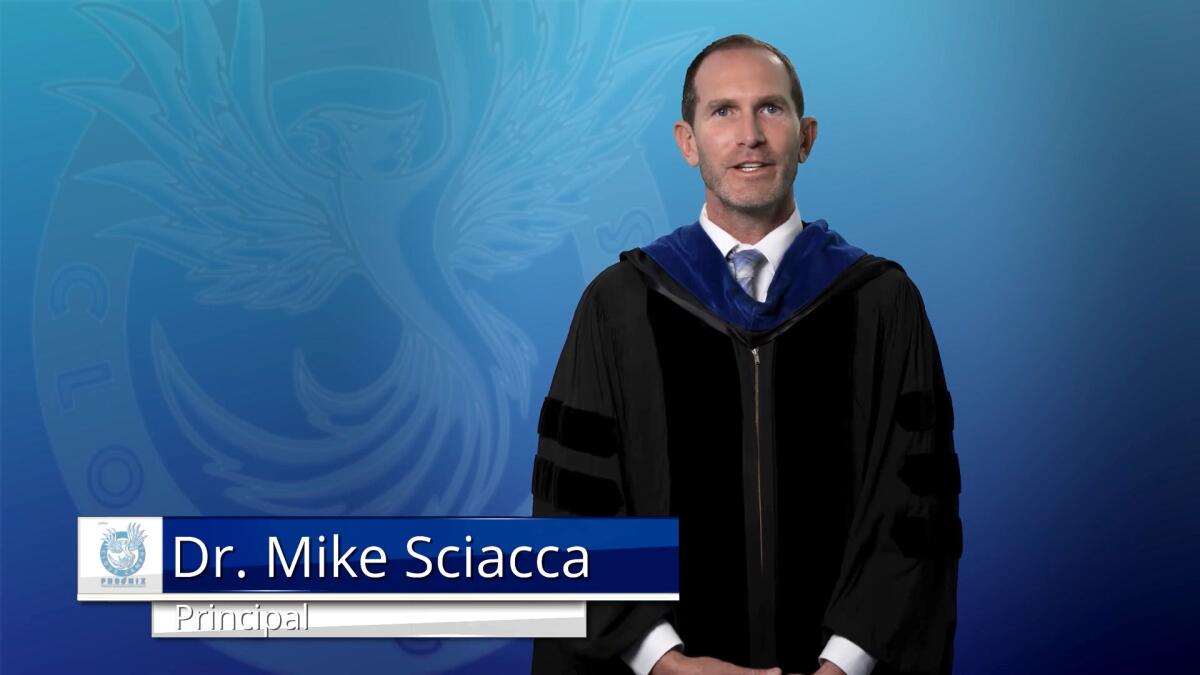 Principal Dr. Mike Sciacca, speaking in a video for the graduation. 