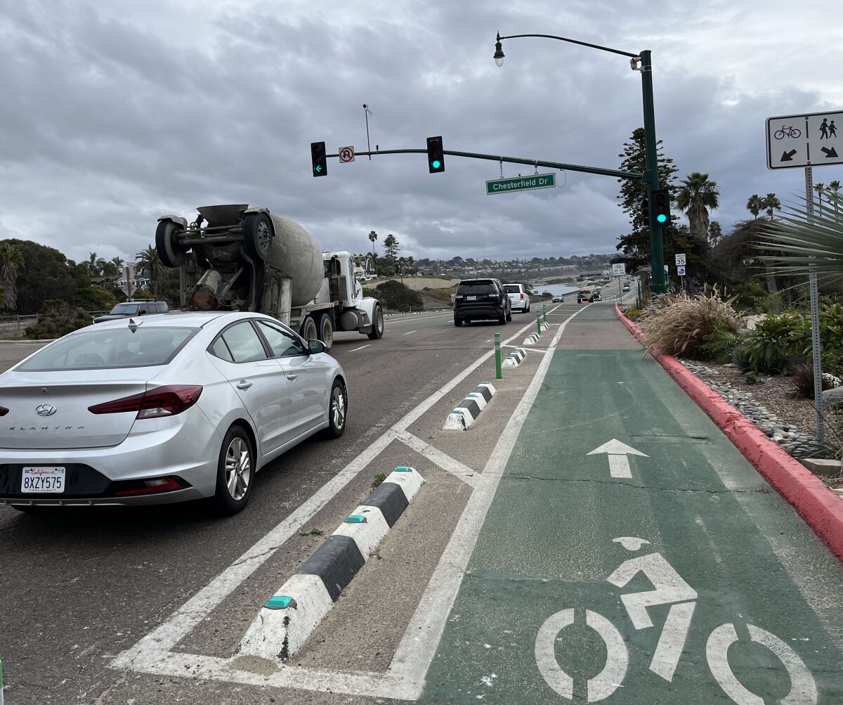 A divided bike lane from Chesterfield Drive now offers Cardiff families a safer way to ride along Coast Highway.