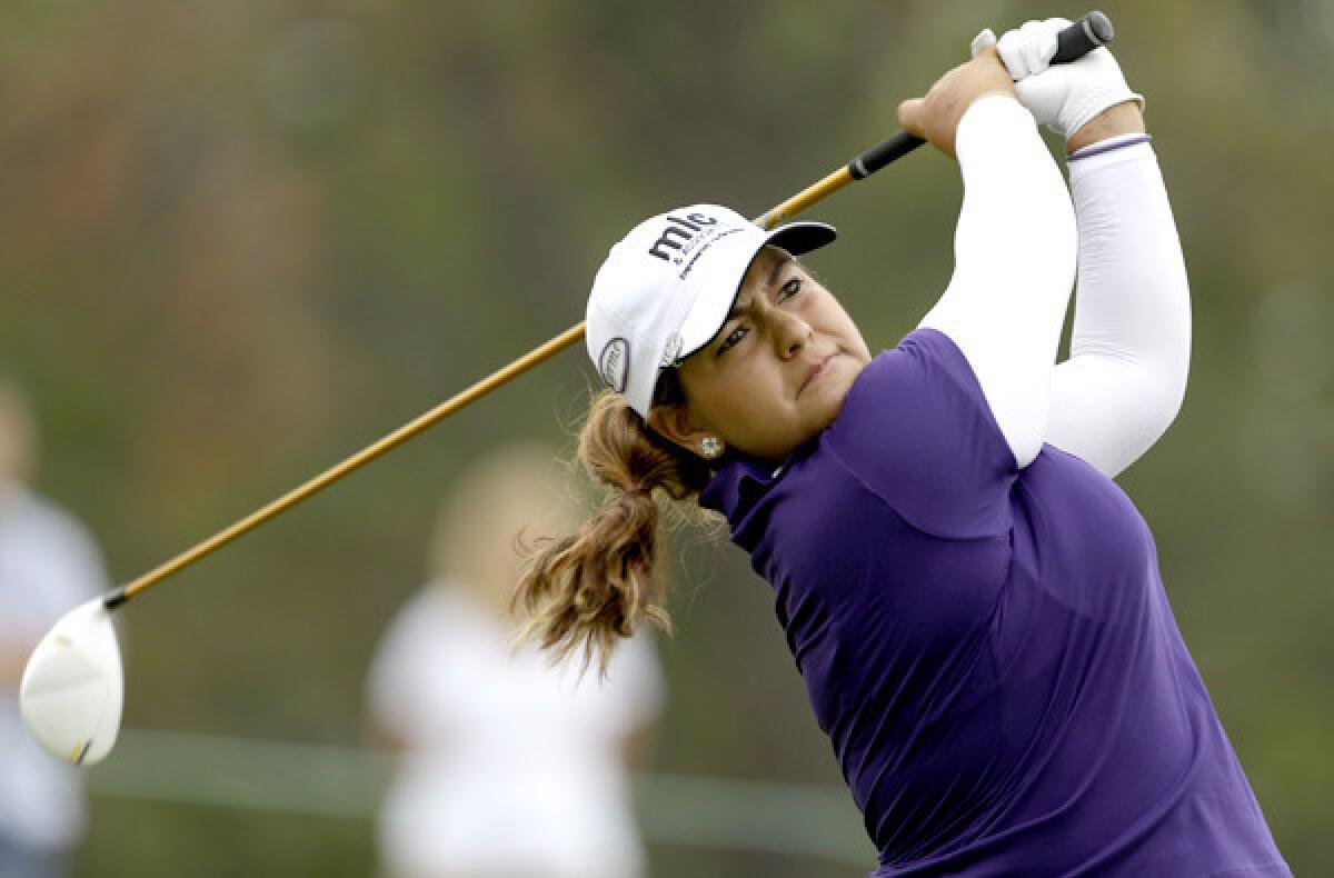Lizette Salas tees off at No. 2 during the final round of the U.S. Women's Open at Sebonack Golf Club in Southampton, N.Y.