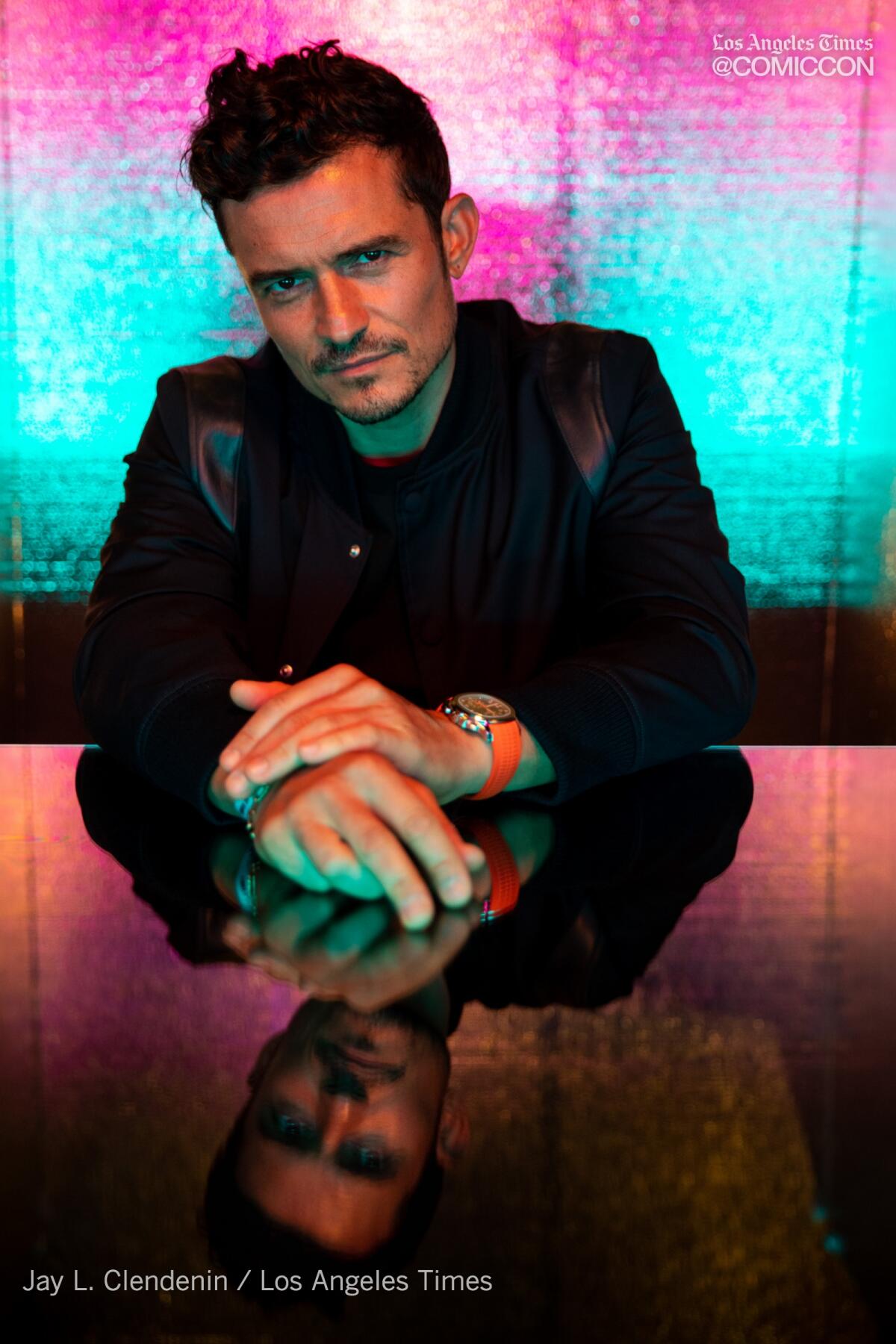 Actor Orlando Bloom from the television series, "Carnival Row," photographed at the L.A. Times Photo and Video Studio at Comic-Con International on Friday, July 19, 2019.