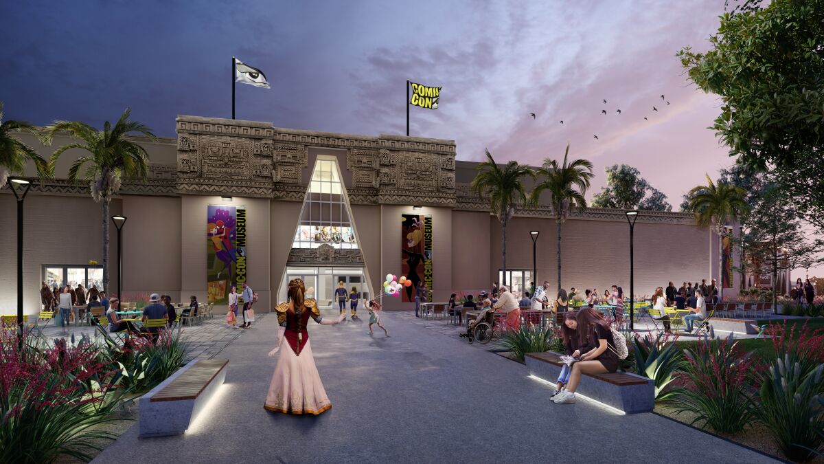 A rendering of the outside of Comic-Con Museum, planned to open in summer 2021.