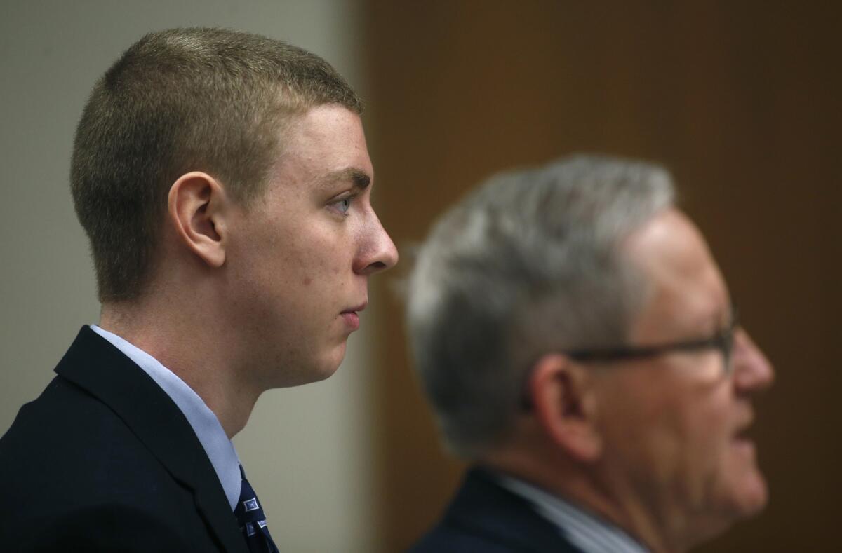 Brock Turner appears in a Palo Alto courtroom on Feb. 2, 2015.