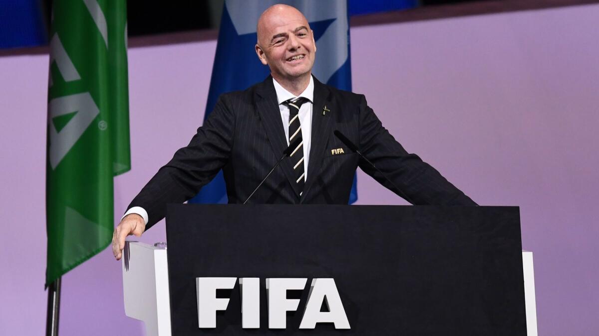 FIFA President Gianni Infantino addresses the 69th FIFA Congress earlier this week.