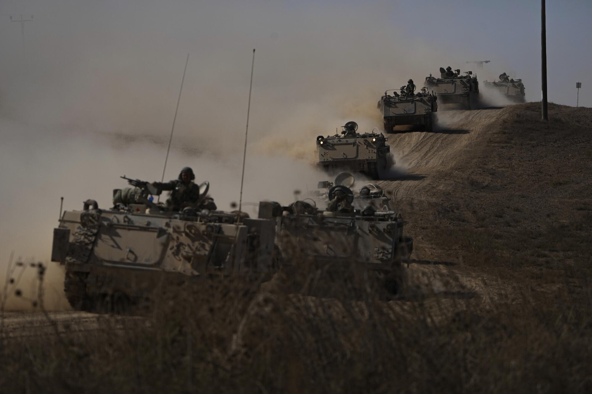 Israeli tanks heading toward the Gaza Strip