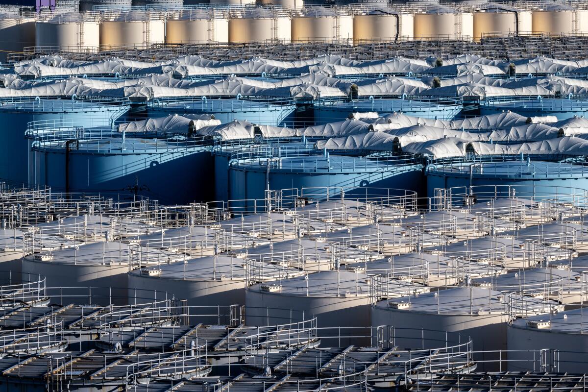 Storage tanks for contaminated water at the Daiichi nuclear plant in Fukushima, Japan