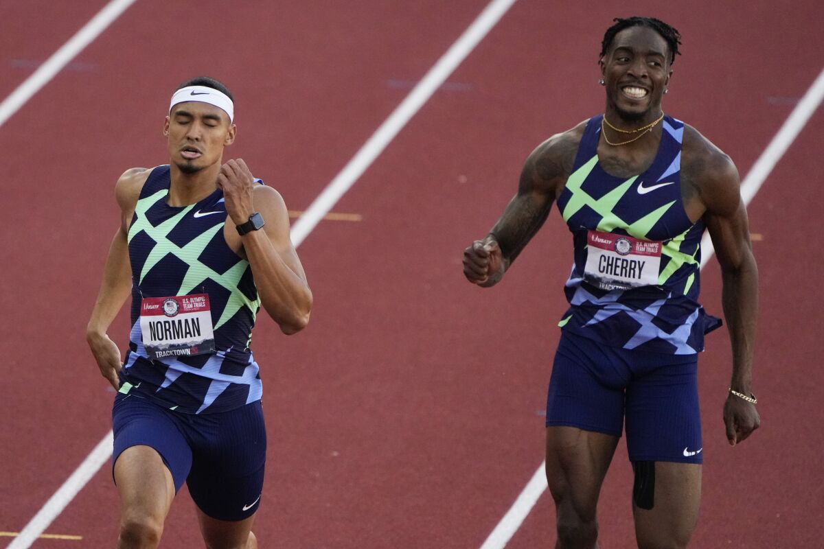 Winner, Michael Norman, left,  in the men's 400-meter run at the U.S. Olympic Track and Field Trials
