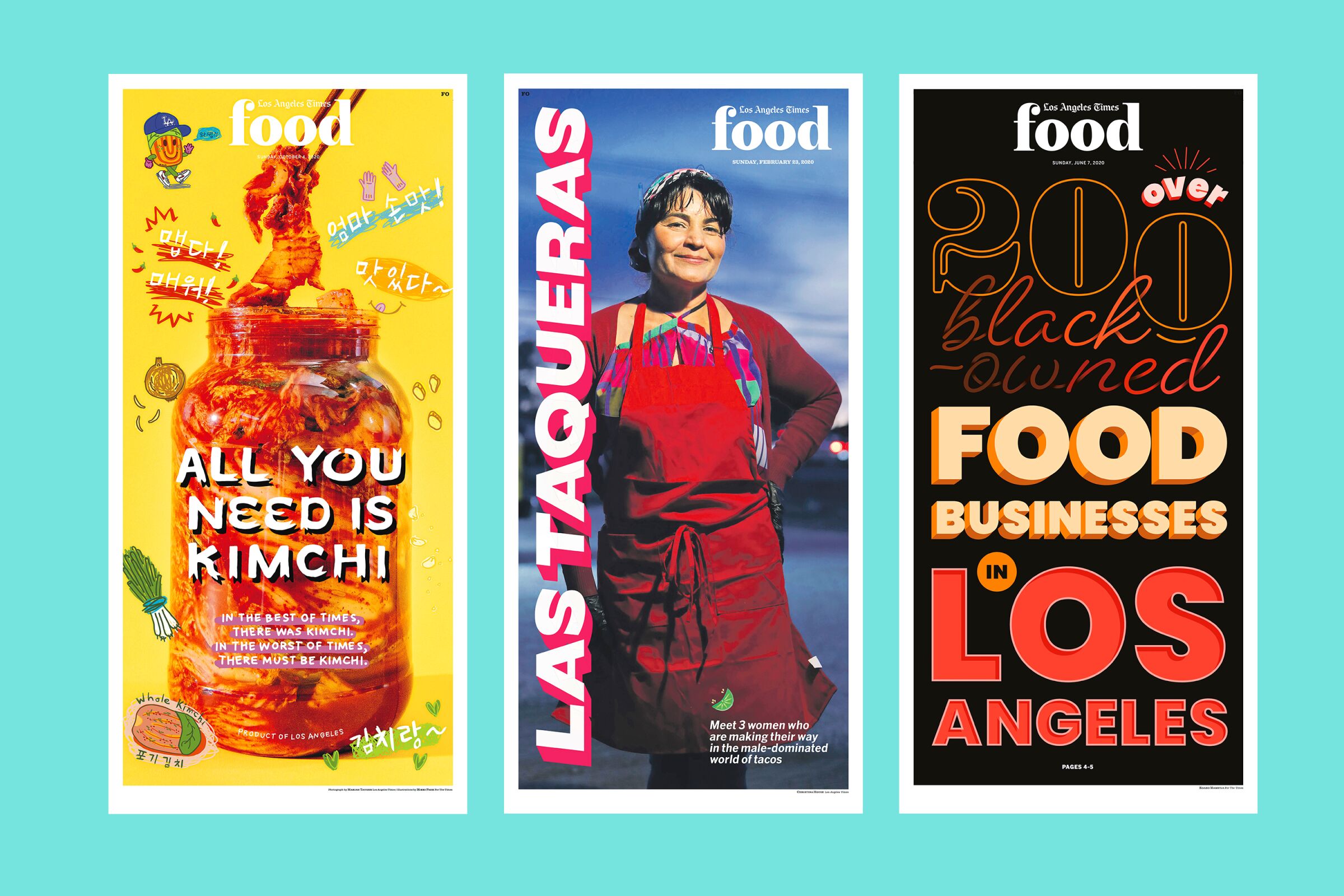 A trio of Los Angeles Times Food section covers from 2020