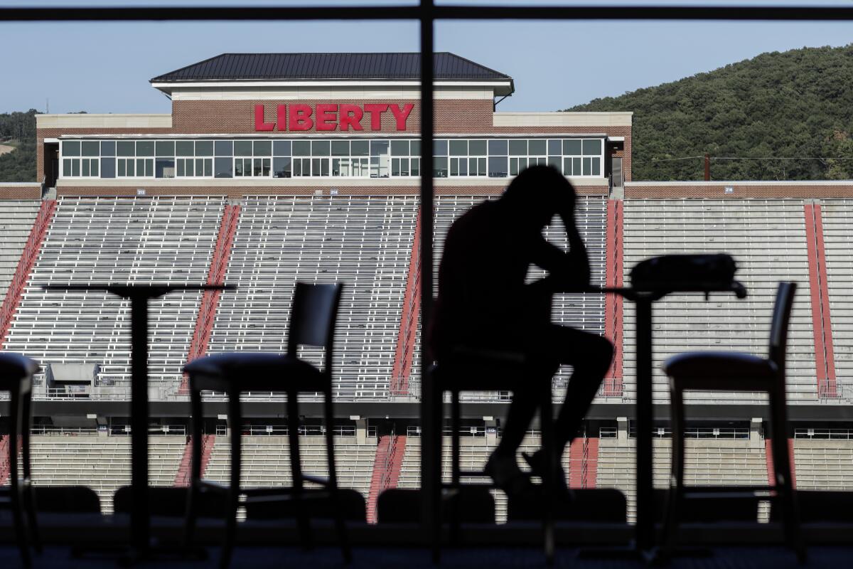 The Liberty University football team dining room inside Williams Stadium.