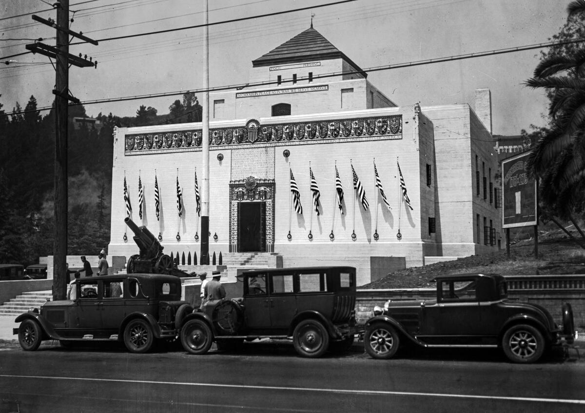 July 4, 1929: New American Legion Post dedication in Hollywood. This photo was published in the July 5, 1929, Los Angeles Times.