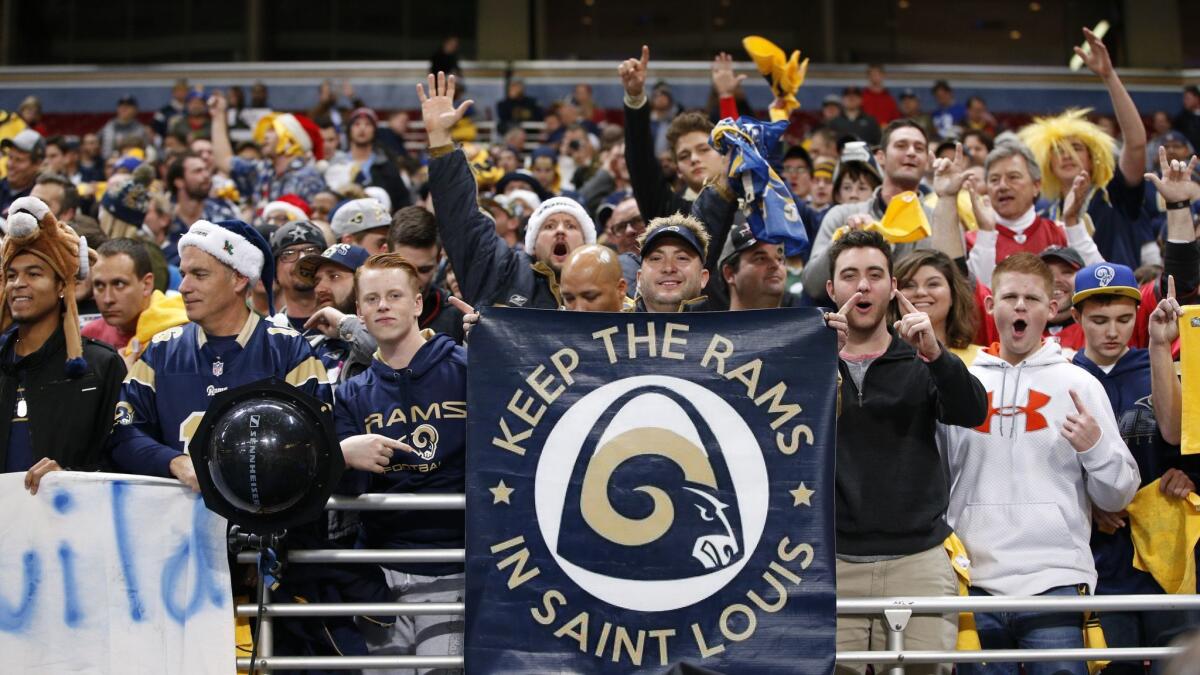 Rams' fans cheer during a game between the Rams and the Tampa Bay Buccaneers at St. Louis in 2015.