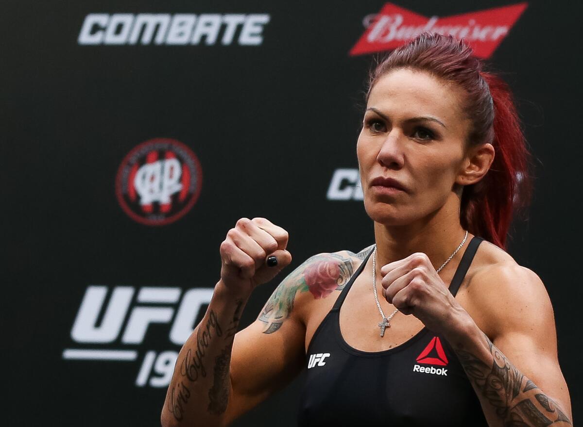 Cris "Cyborg" Justino weighs in for UFC 198 on May 13 in Curitiba, Brazil.