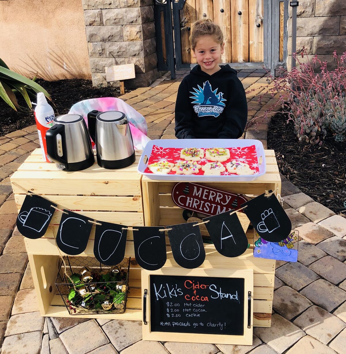 Katelynn Hardee, a kindergartnener at Breeze Hill Elementary in Vista. Katelynn held a hot cocoa and cookie stand and raised funds to pay off negative lunch balances for classmates.